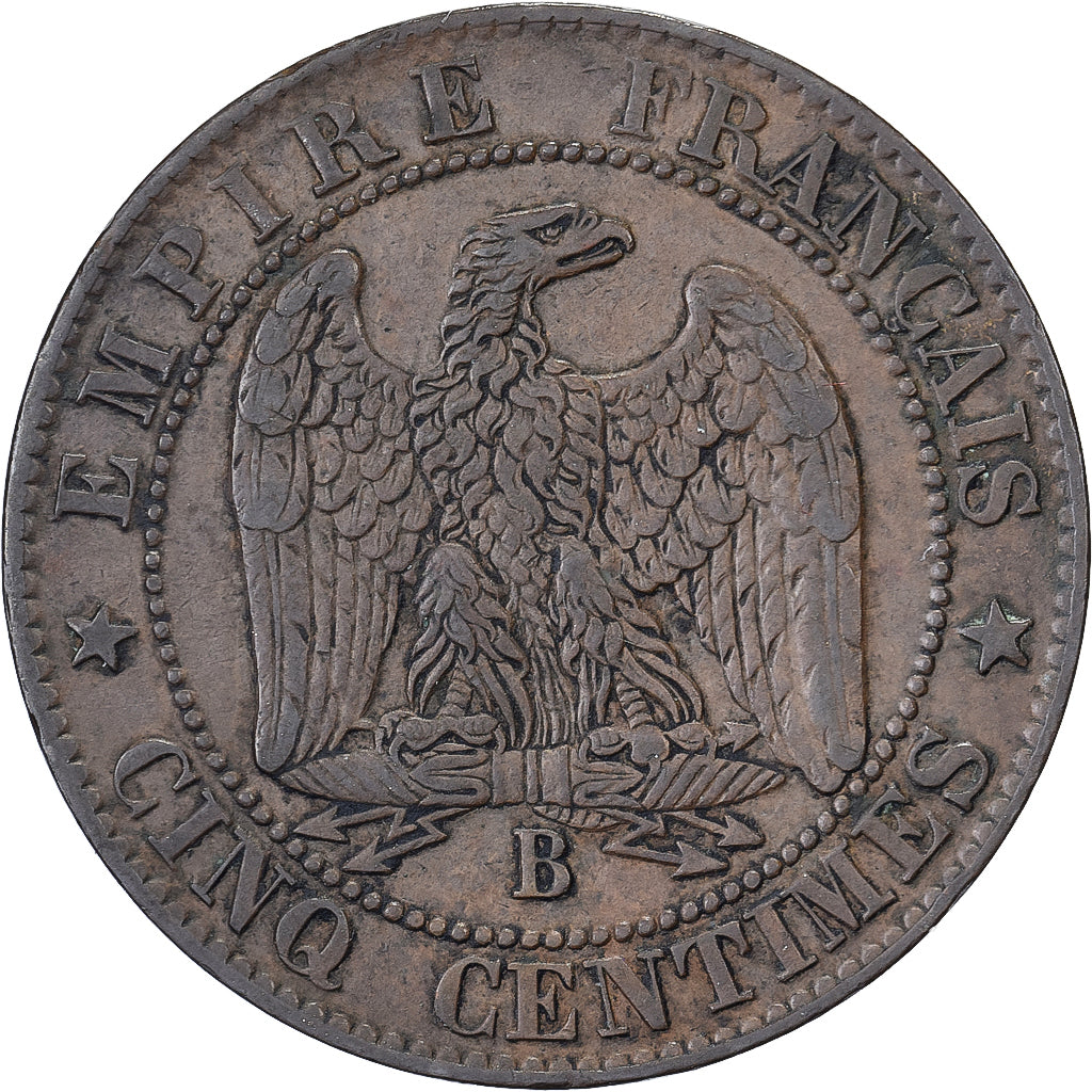 France, Napoléon III, 5 Centimes, 1855, Rouen, Ancre, Bronze, TTB, Gadoury:152