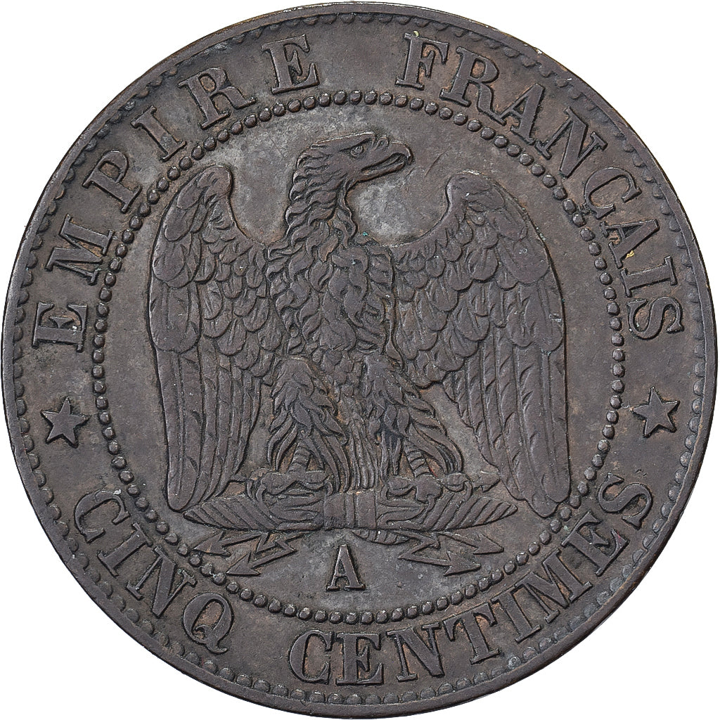 France, Napoleon III, 5 Centimes, 1854, Paris, Bronze, AU(50-53), Gadoury:152