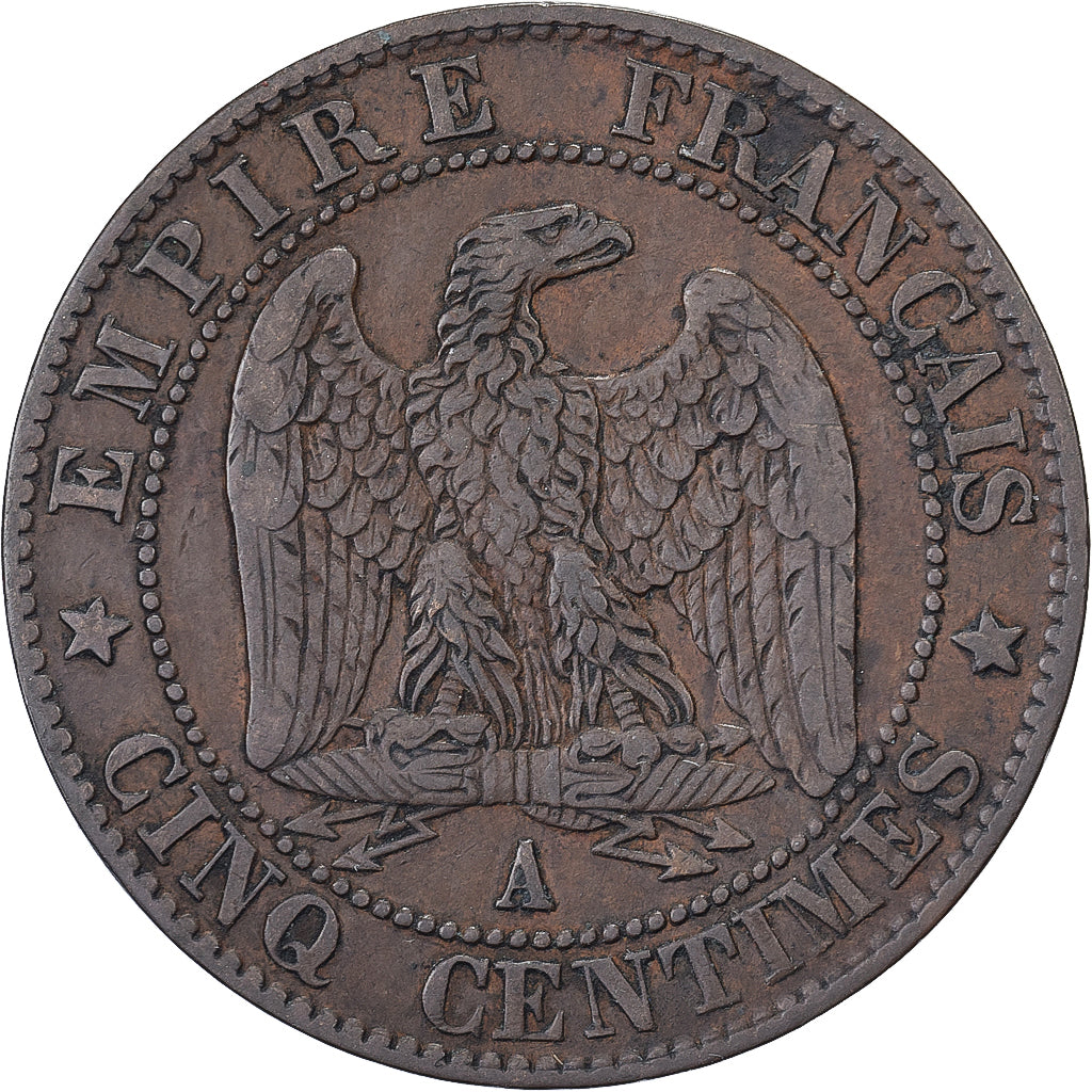 Francja, Napoleon III, 5 Centimes, 1856, Paris, Brązowy, EF(40-45), Gadoury:152