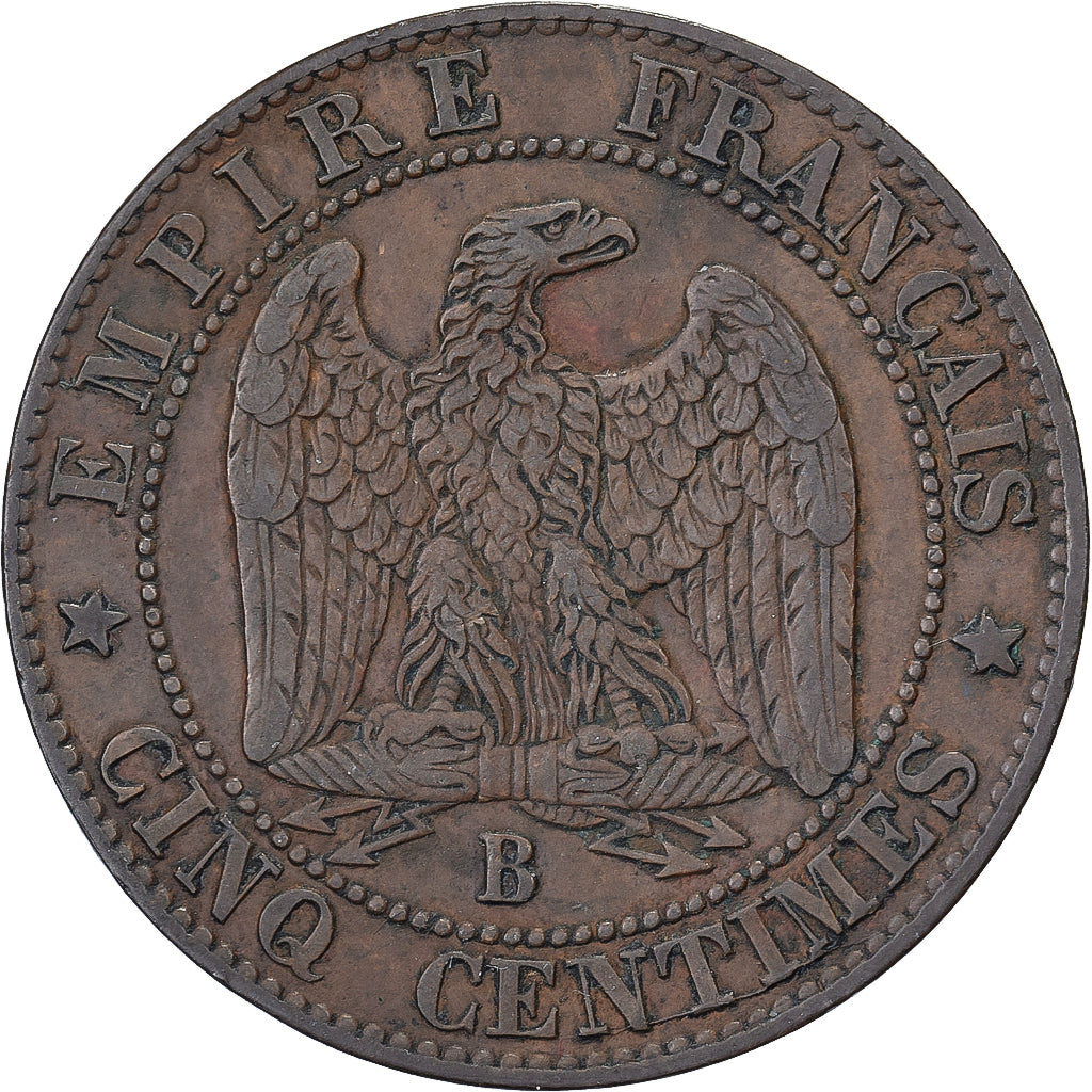 Francja, Napoleon III, 5 Centimes, 1856, Rouen, Brązowy, EF(40-45), Gadoury:152