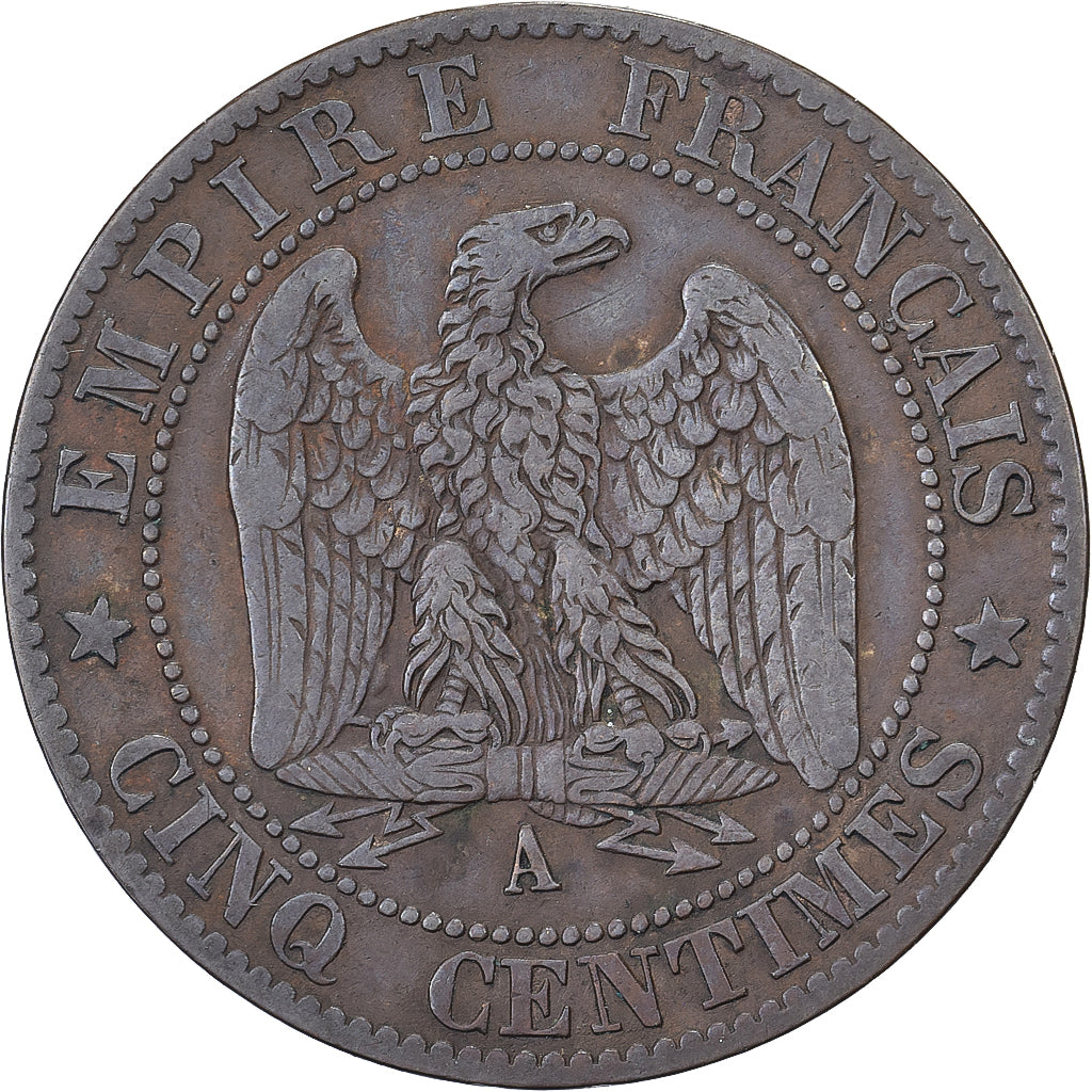 Francja, Napoleon III, 5 Centimes, 1861, Paris, Brązowy, VF(20-25), Gadoury:155