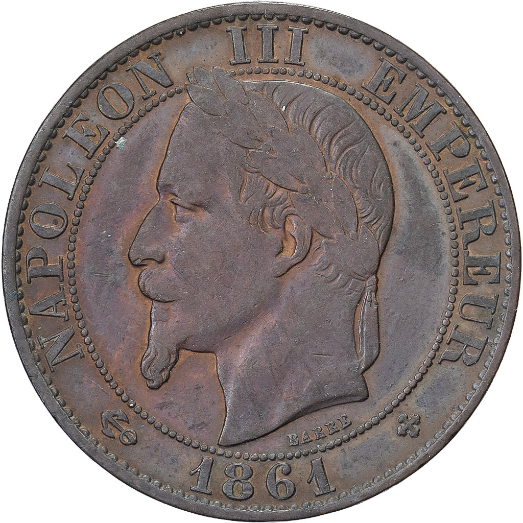 Francja, Napoleon III, 5 Centimes, 1861, Strasbourg, Brązowy, EF(40-45)