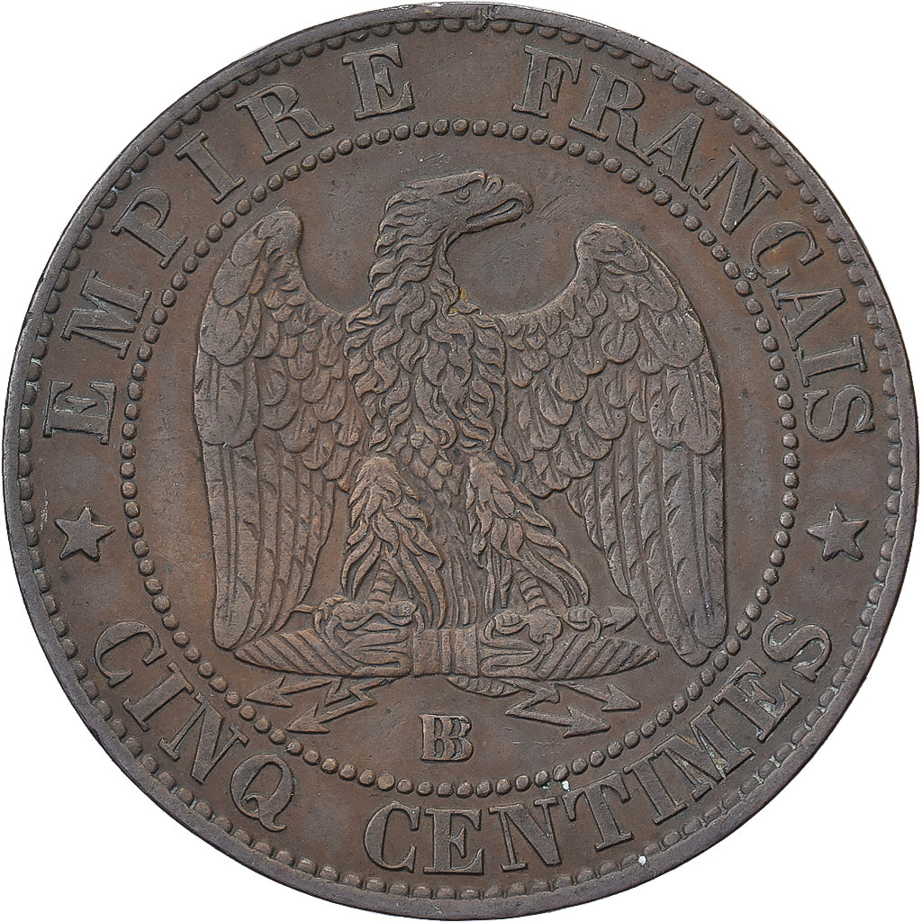 Francja, Napoleon III, 5 Centimes, 1861, Strasbourg, Brązowy, EF(40-45)