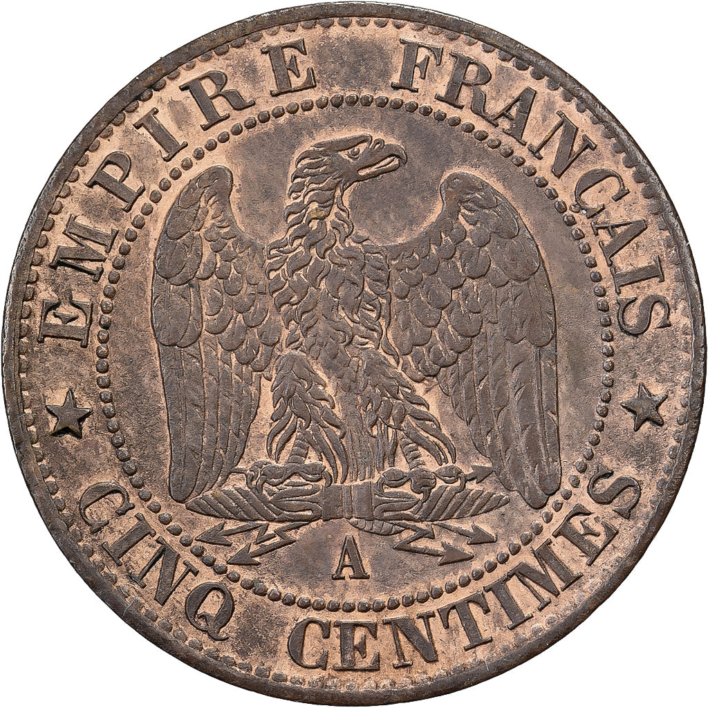 France, Napoleon III, 5 Centimes, 1863, Paris, Bronze, AU(55-58), Gadoury:155