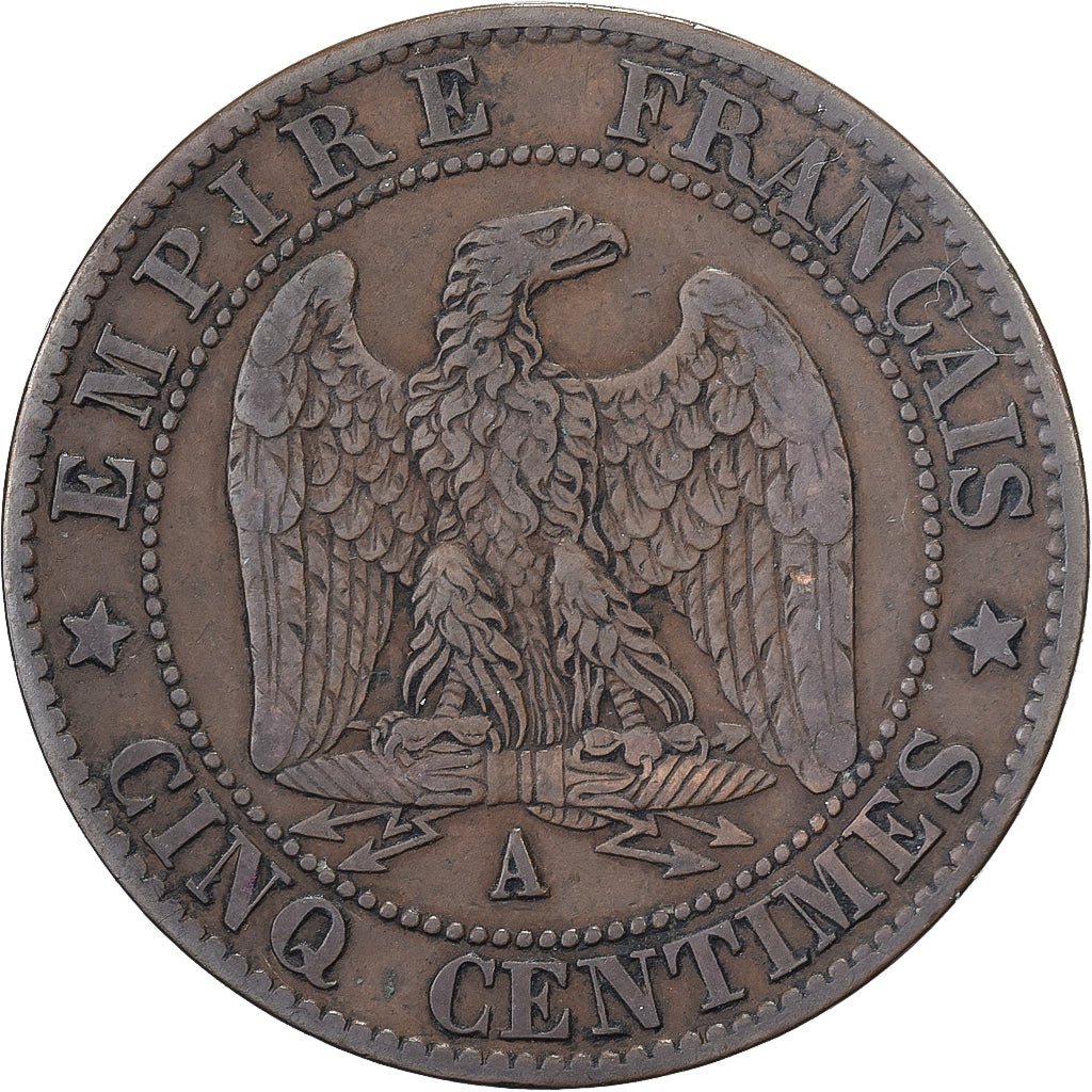 Francja, Napoleon III, 5 Centimes, 1864, Paris, Brązowy, VF(30-35), Gadoury:155