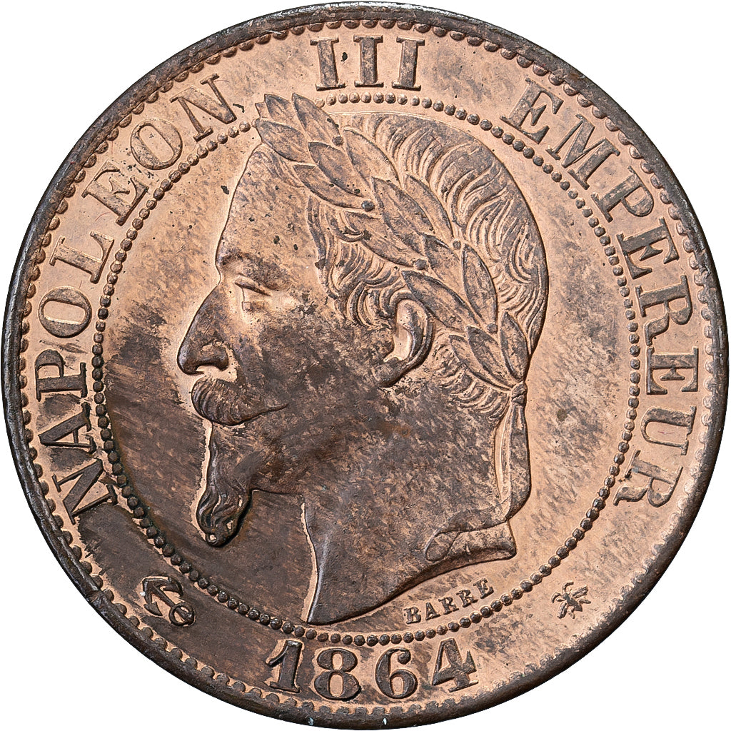 França, Napoleon III, 5 Centimes, 1864, Paris, Bronze, MS(60-62), Gadoury:155