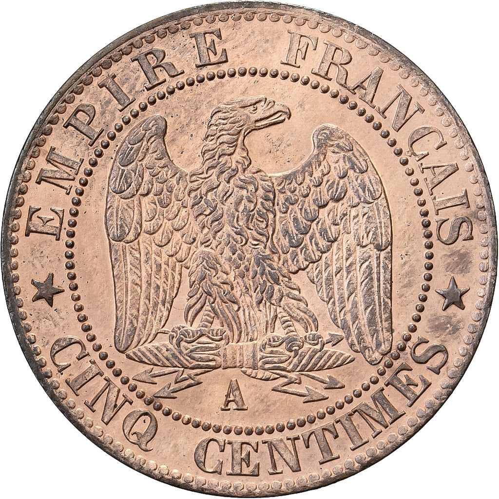 França, Napoleon III, 5 Centimes, 1864, Paris, Bronze, MS(60-62), Gadoury:155