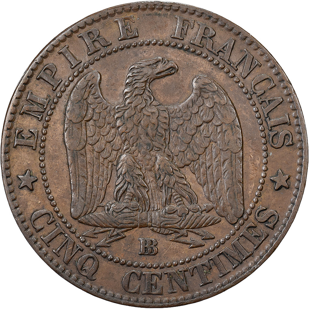 Frankrijk, Napoleon III, 5 Centimes, 1854, Strasbourg, Bronzen, ZF+, Gadoury:152