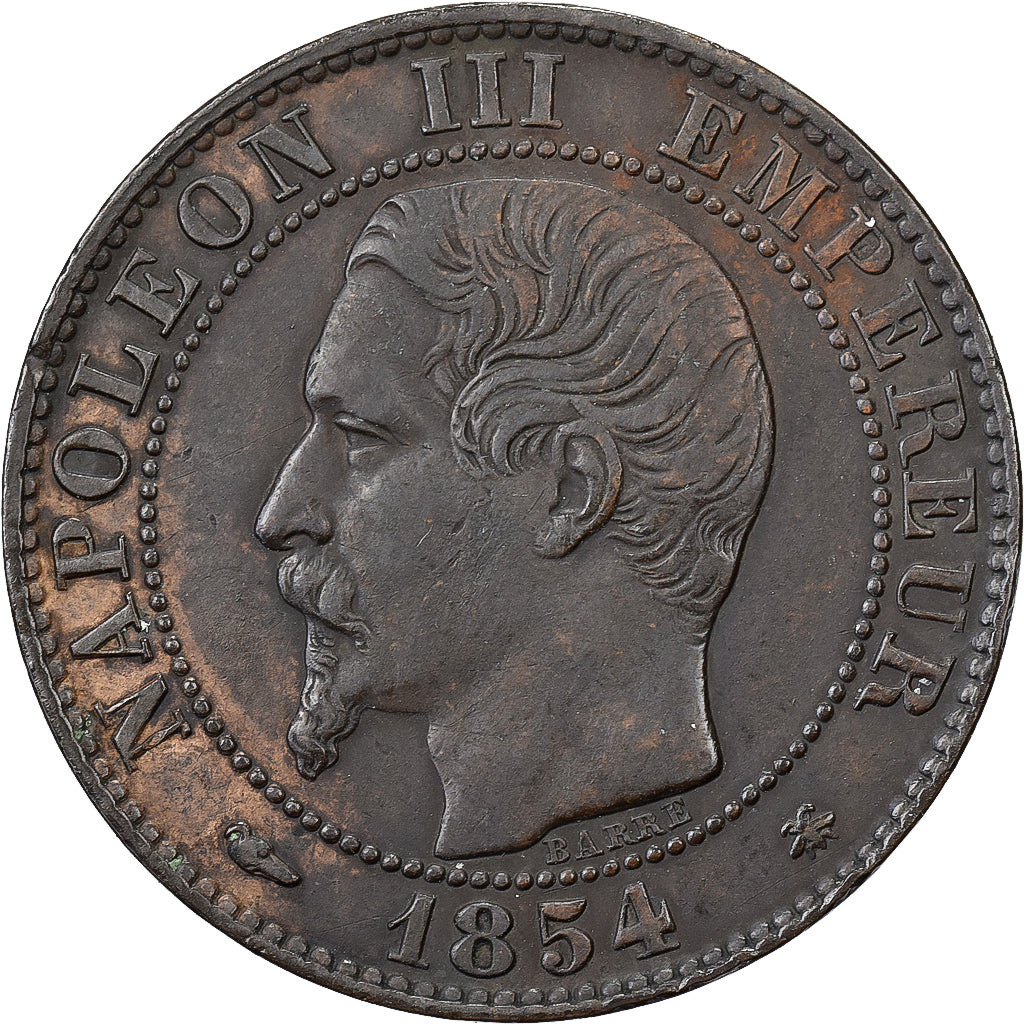 Francja, Napoleon III, 5 Centimes, 1854, Strasbourg, Brązowy, AU(50-53)