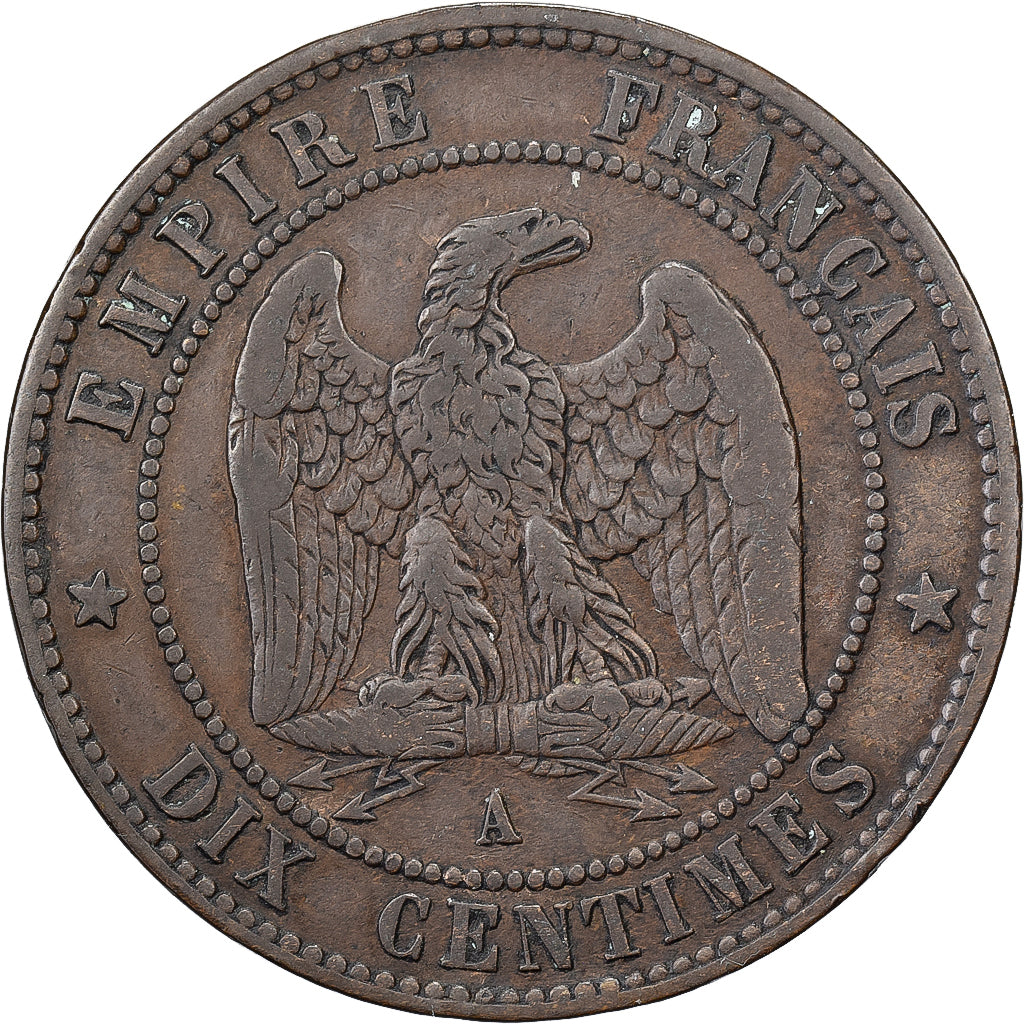 Francia, Napoleon III, 10 Centimes, 1853, Paris, Bronzo, MB+, Gadoury:248