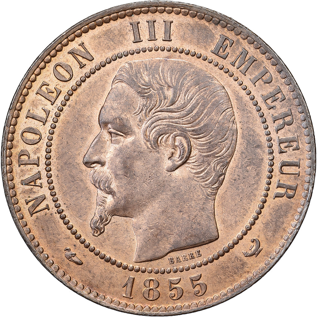 Frankreich, Napoleon III, 10 Centimes, 1855, Lille, Dog, Bronze, VZ, Gadoury:248
