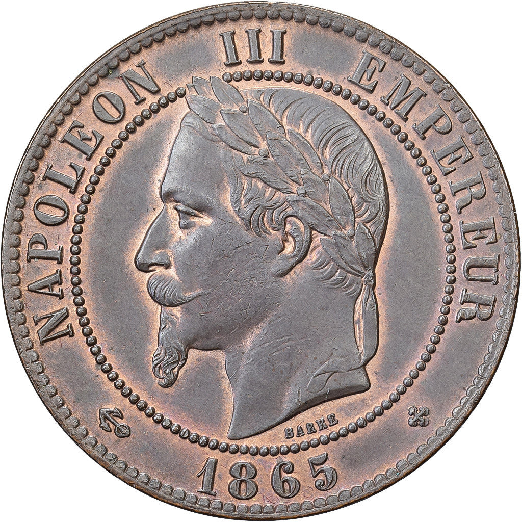 France, Napoléon III, 10 Centimes, 1865, Strasbourg, Bronze, SUP, Gadoury:253