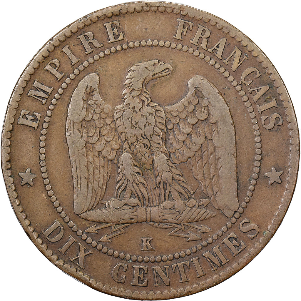 Francja, Napoleon III, 10 Centimes, 1863, Bordeaux, Brązowy, VF(30-35)