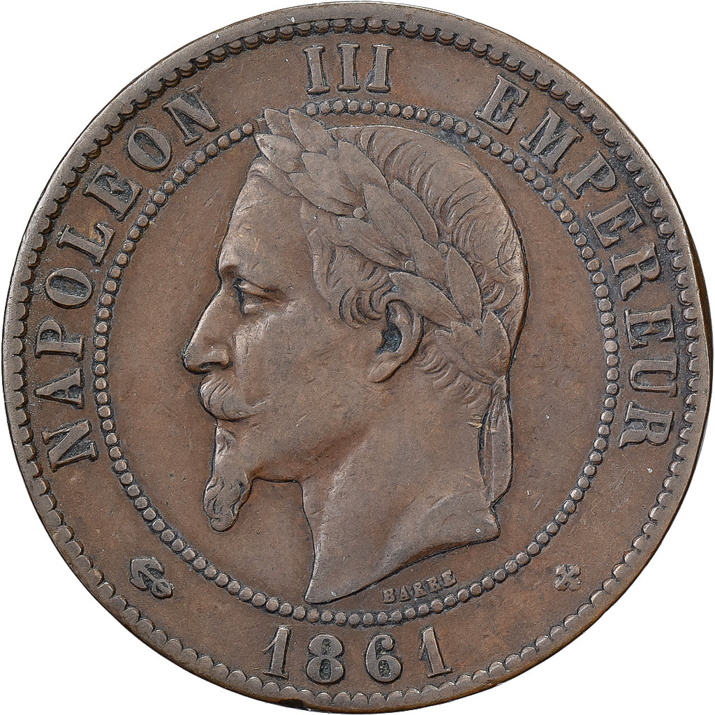 Francia, Napoleon III, 10 Centimes, 1861, Strasbourg, Bronzo, MB+, Gadoury:253