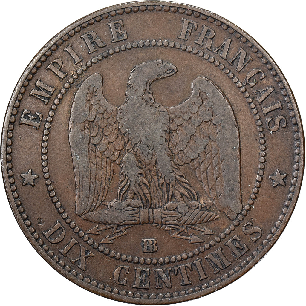 Francia, Napoleon III, 10 Centimes, 1861, Strasbourg, Bronzo, MB+, Gadoury:253