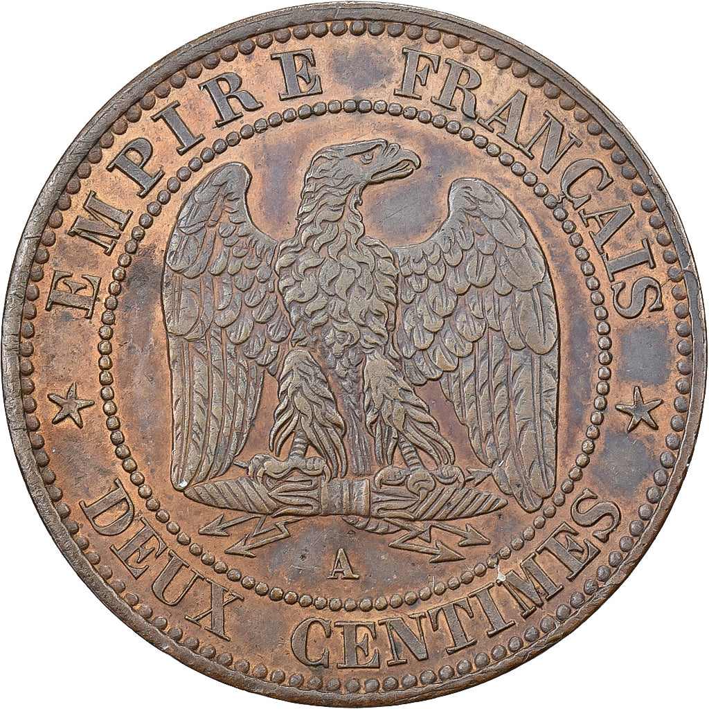 Francia, Napoleon III, 2 Centimes, 1861, Paris, Bronzo, BB+, Gadoury:104