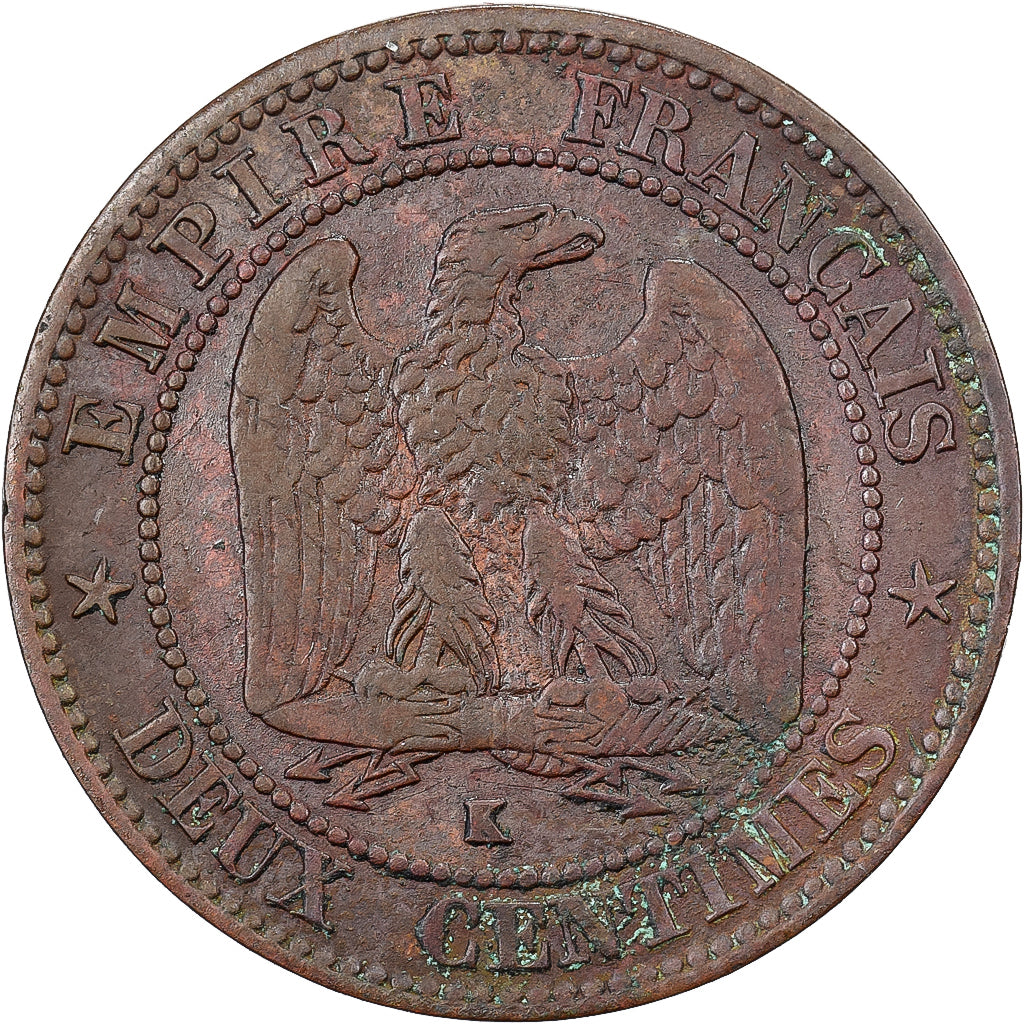 Frankreich, Napoleon III, 2 Centimes, 1861, Bordeaux, Bronze, S+, Gadoury:104