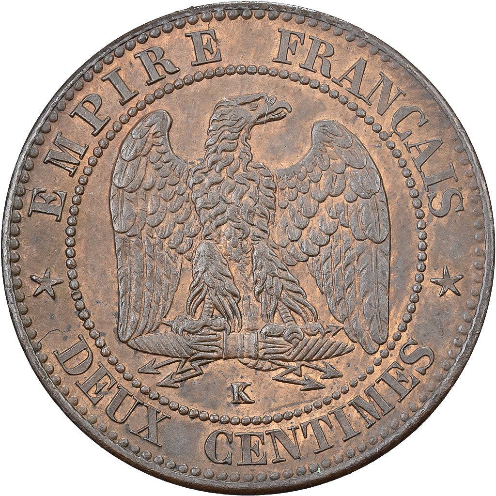 Frankreich, Napoleon III, 2 Centimes, 1862, Bordeaux, Bronze, VZ, Gadoury:104