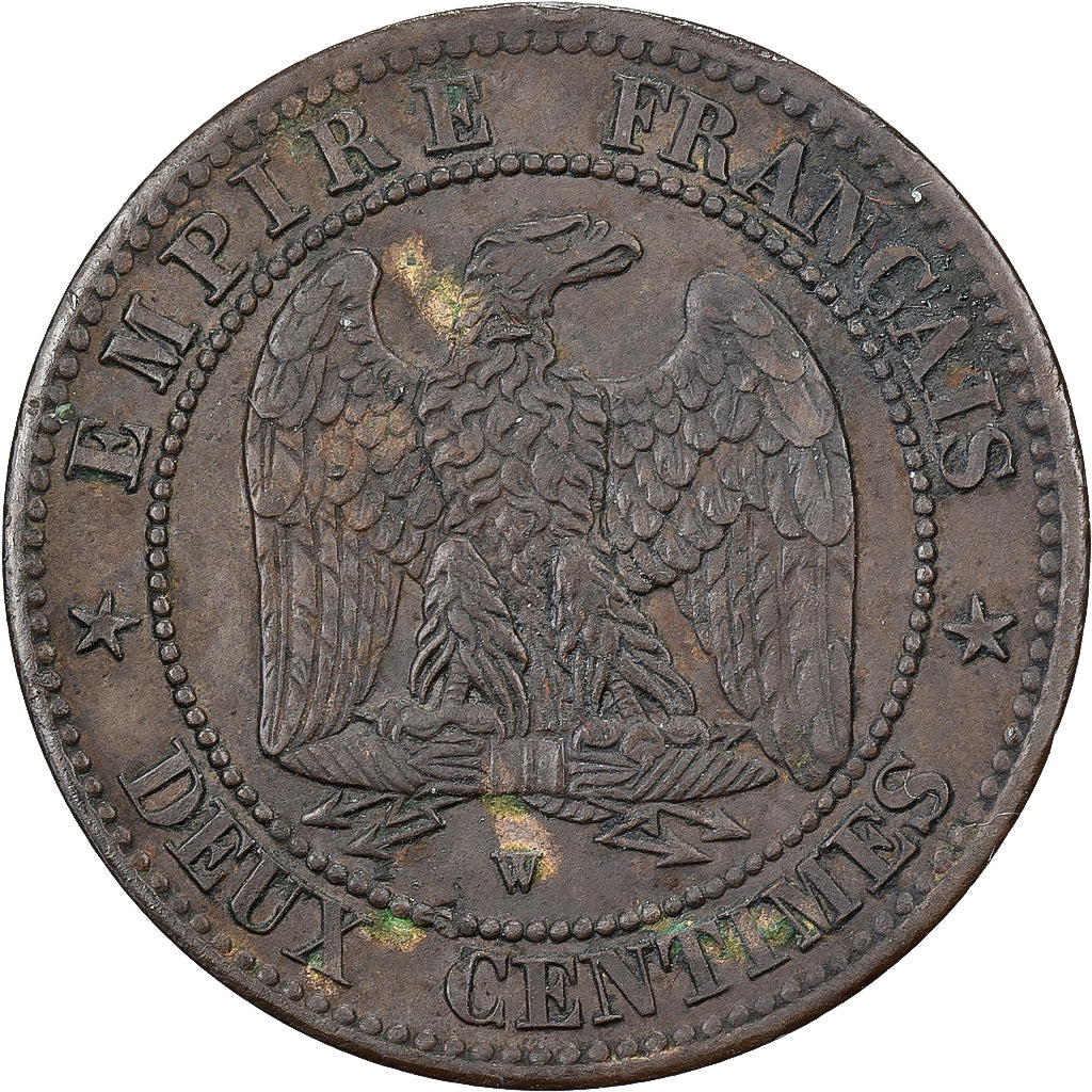 Francia, Napoleon III, 2 Centimes, 1854, Lille, Bronce, MBC, Gadoury:103