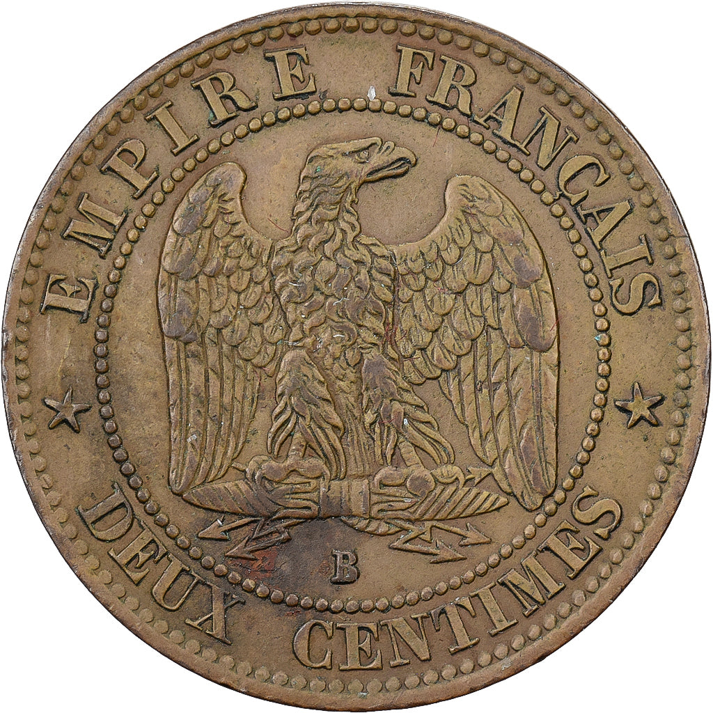 Francia, Napoleon III, 2 Centimes, 1856, Rouen, Bronzo, BB+, Gadoury:103