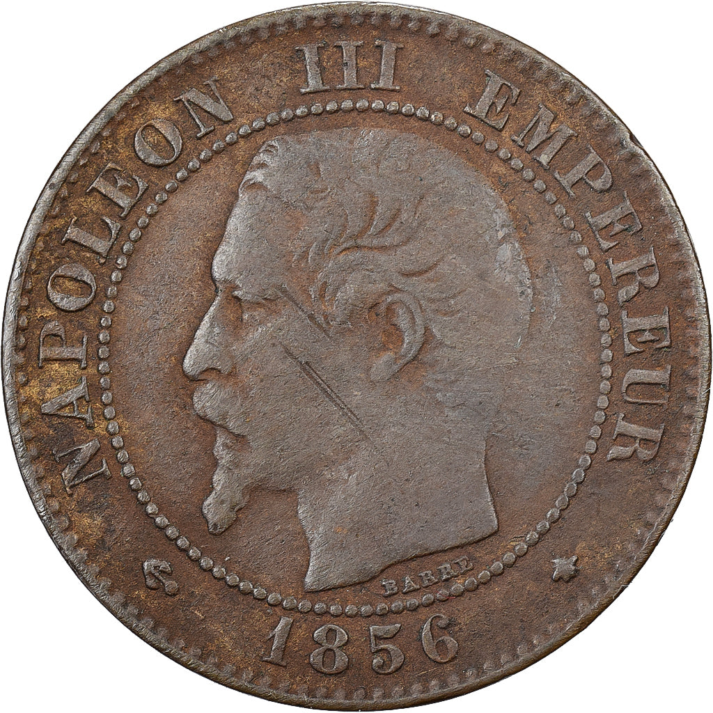 Francia, Napoleon III, 2 Centimes, 1856, Strasbourg, Bronzo, MB, Gadoury:103