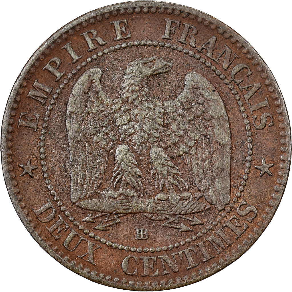 Francia, Napoleon III, 2 Centimes, 1856, Strasbourg, Bronzo, MB, Gadoury:103