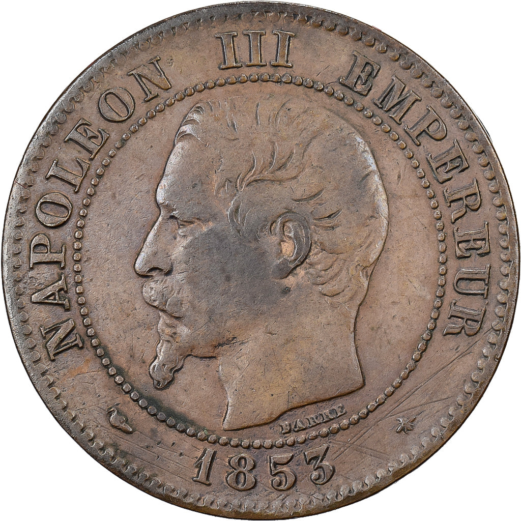 Francja, Napoleon III, 2 Centimes, 1853, Strasbourg, Brązowy, VF(30-35)
