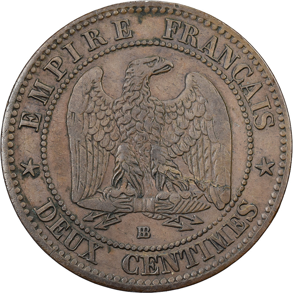 Francja, Napoleon III, 2 Centimes, 1853, Strasbourg, Brązowy, VF(30-35)