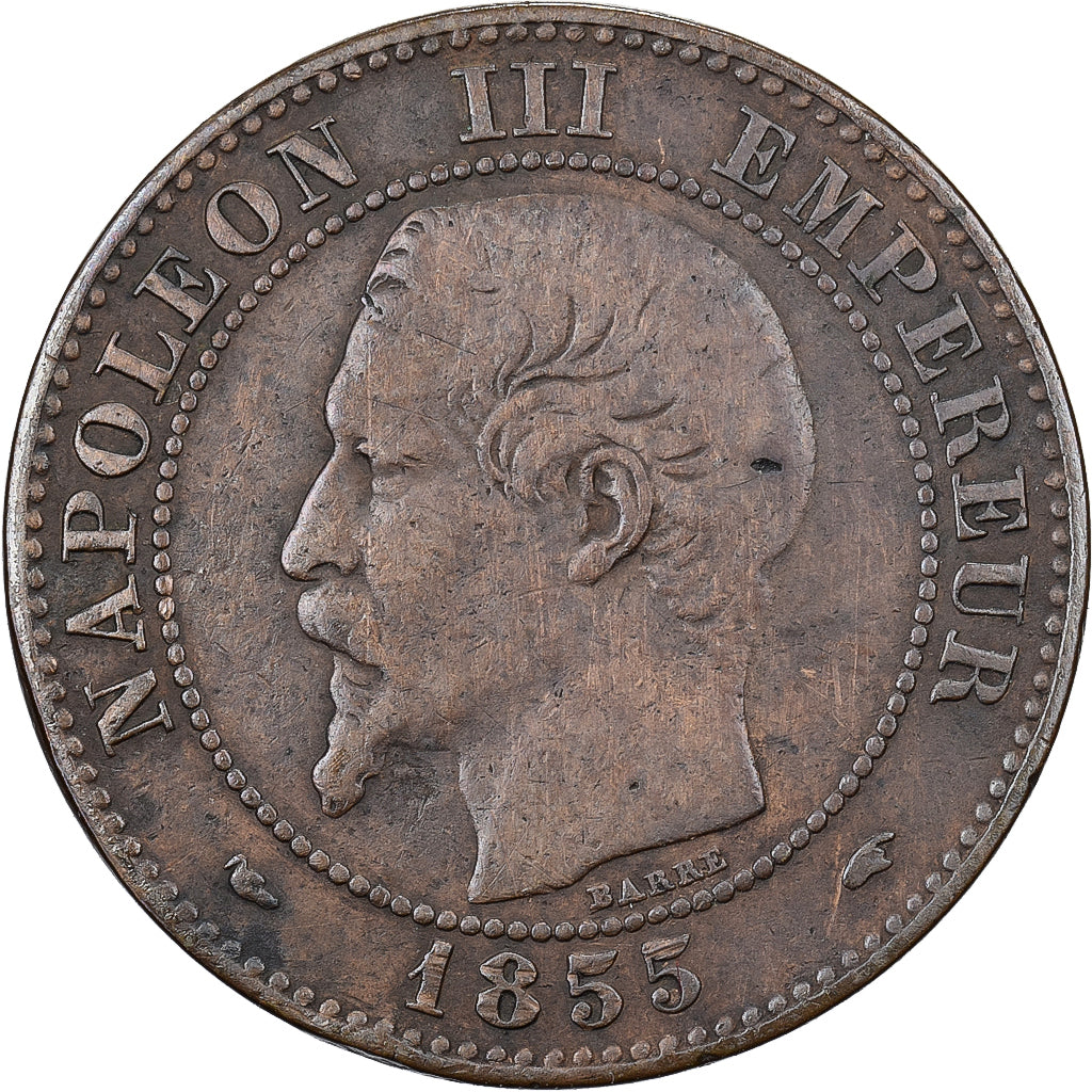 Francja, Napoleon III, 2 Centimes, 1855, Paris, Dog, Brązowy, VF(20-25)