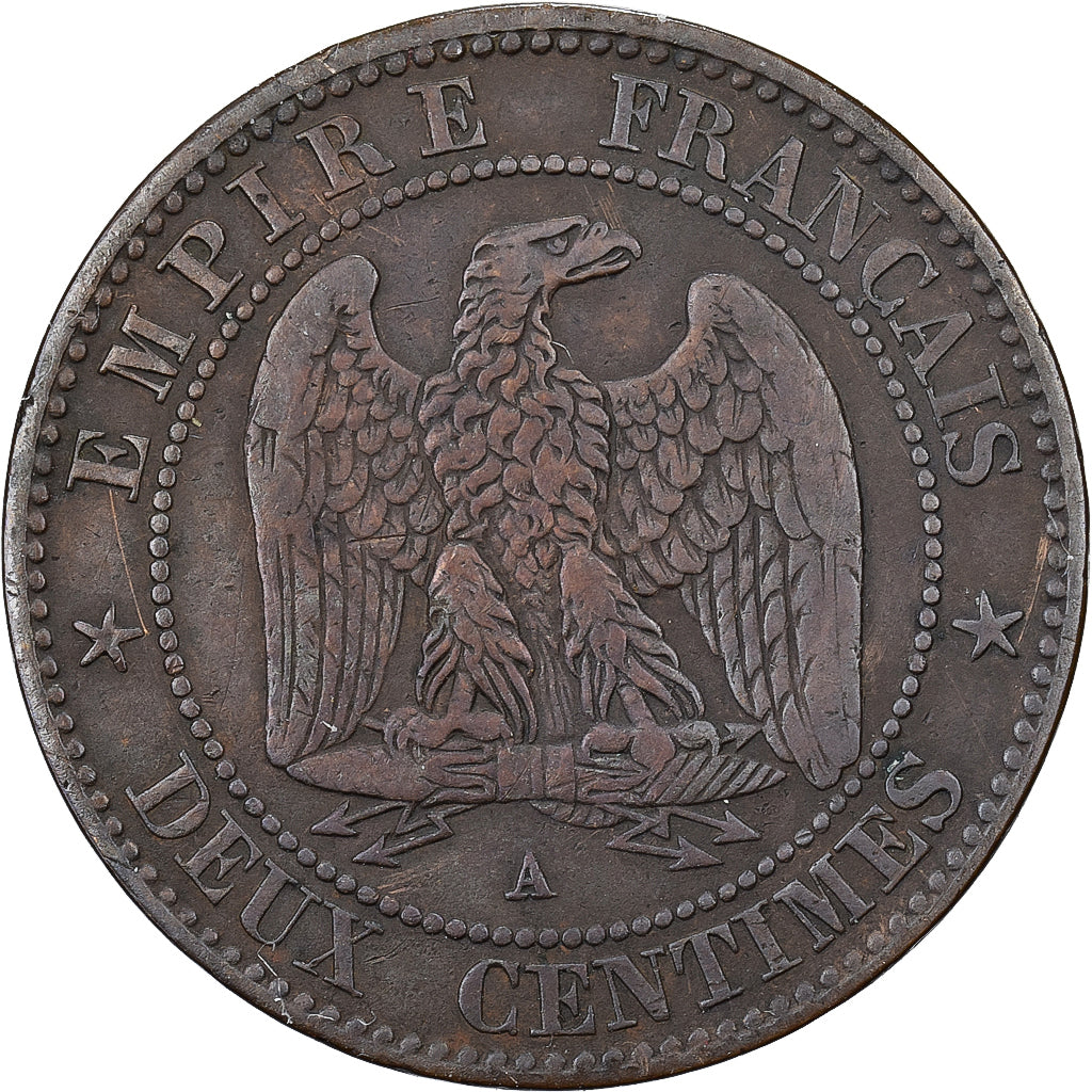 Francja, Napoleon III, 2 Centimes, 1855, Paris, Dog, Brązowy, VF(20-25)