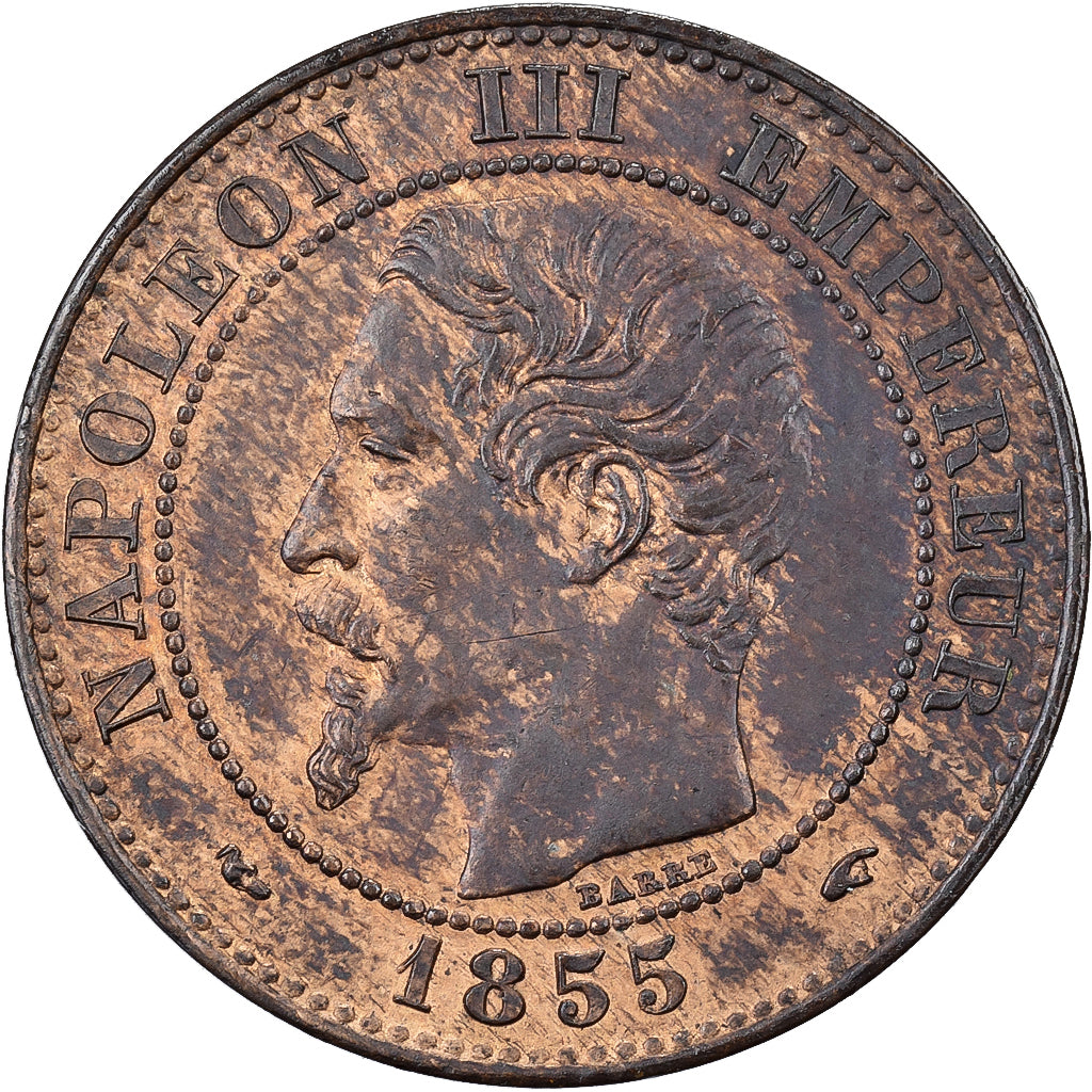 Francja, Napoleon III, 2 Centimes, 1855, Paris, Dog, Brązowy, AU(55-58)
