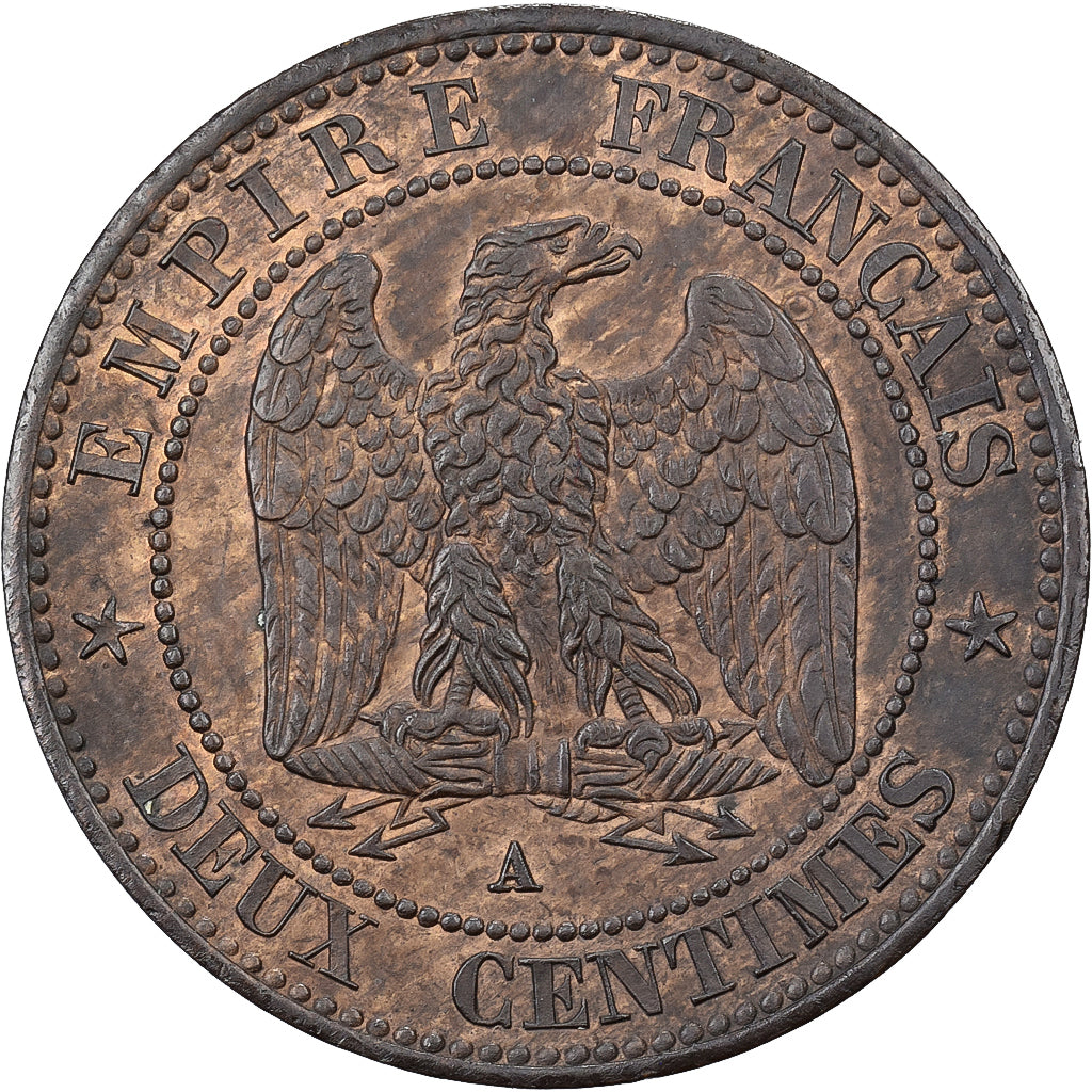 Francja, Napoleon III, 2 Centimes, 1855, Paris, Dog, Brązowy, AU(55-58)