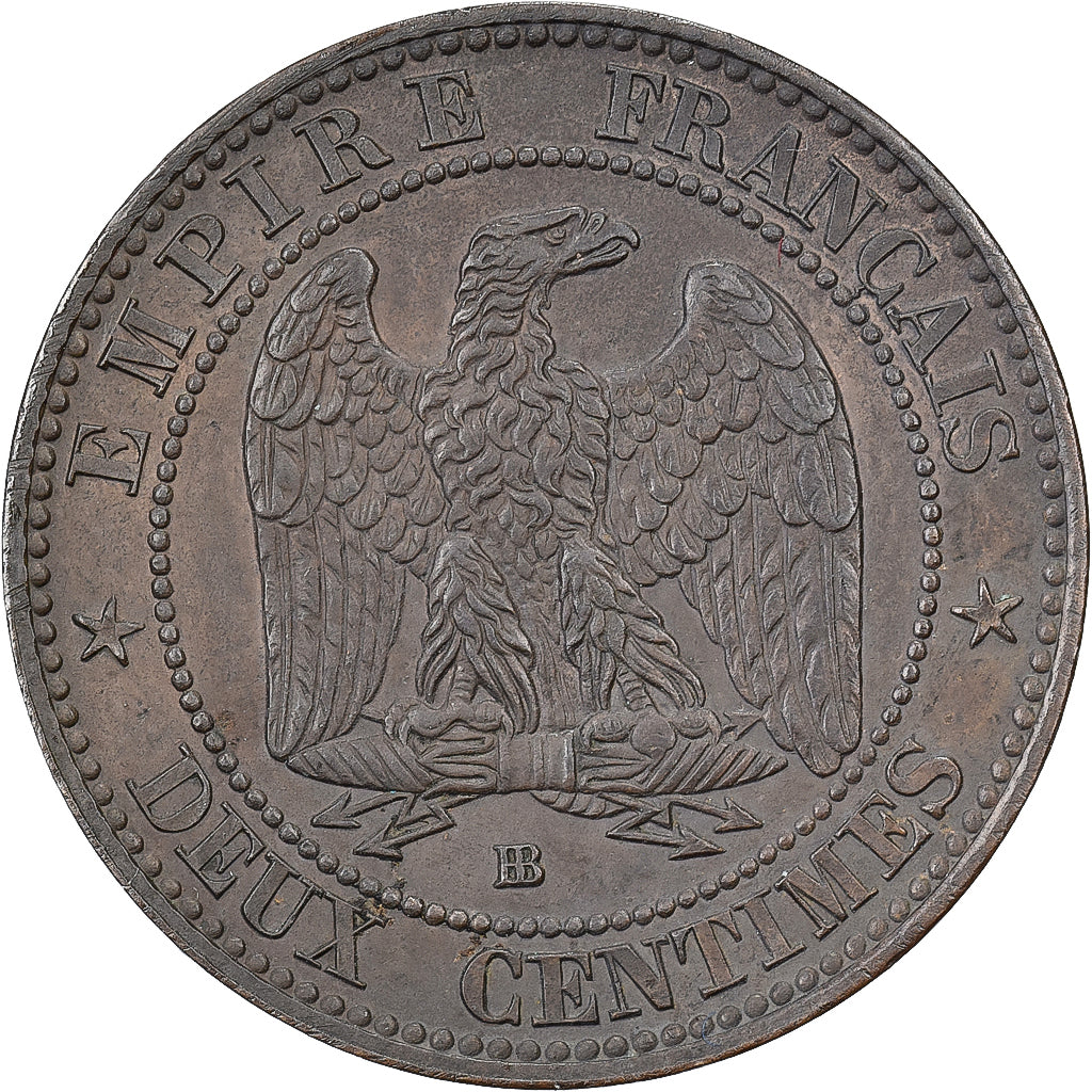 Francia, Napoleon III, 2 Centimes, 1855, Strasbourg, Dog, Bronce, MBC+