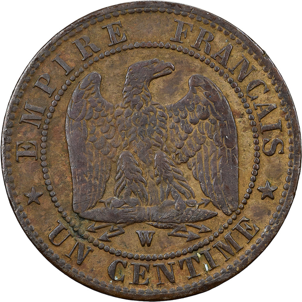 Francja, Napoleon III, 1 Centime, 1857, Lille, Brązowy, EF(40-45), Gadoury:86