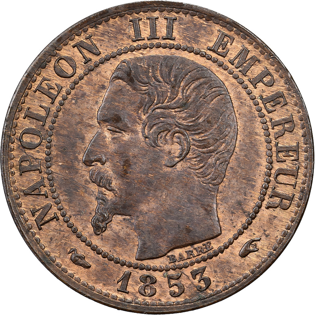 Francja, Napoleon III, 1 Centime, 1853, Paris, Brązowy, AU(55-58), Gadoury:86
