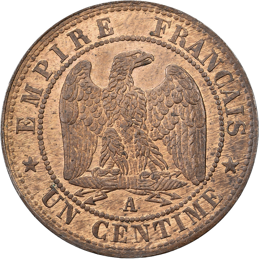 Francja, Napoleon III, 1 Centime, 1853, Paris, Brązowy, AU(55-58), Gadoury:86