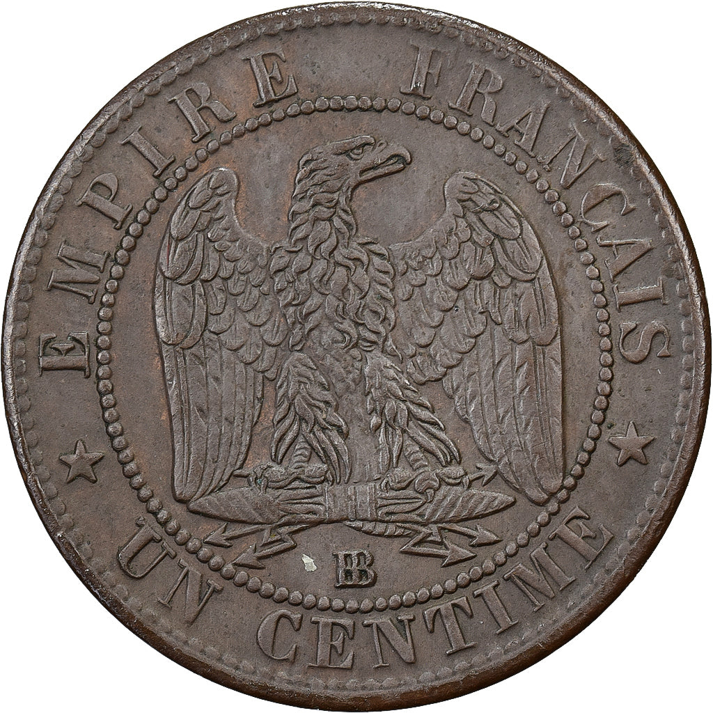 Francja, Napoleon III, 1 Centime, 1862, Strasbourg, Large BB, Brązowy