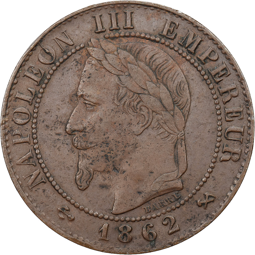 Francja, Napoleon III, 1 Centime, 1862, Bordeaux, Brązowy, AU(50-53)