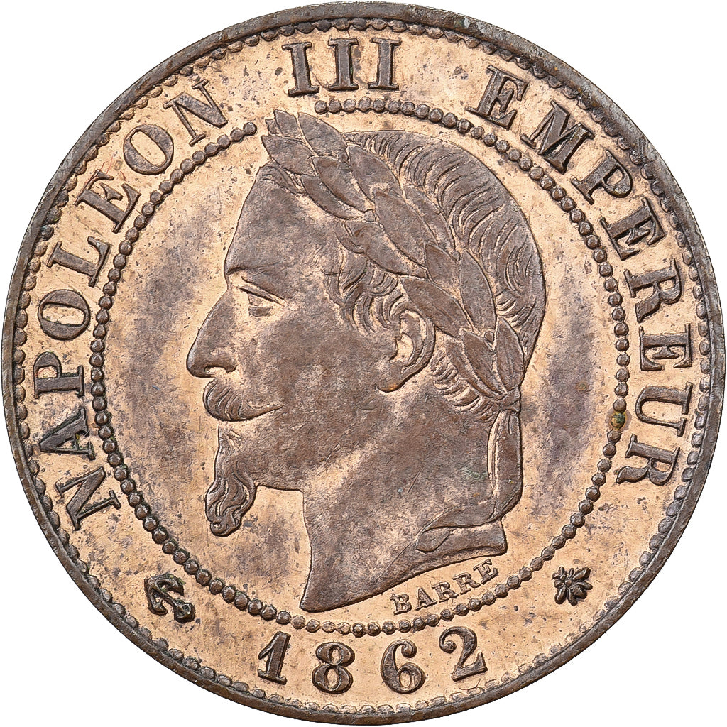 Francja, Napoleon III, 1 Centime, 1862, Paris, Brązowy, AU(55-58), Gadoury:87