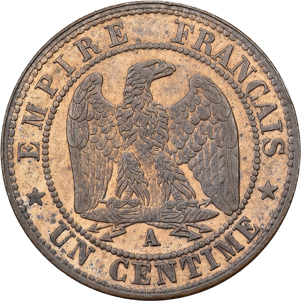 Francja, Napoleon III, 1 Centime, 1862, Paris, Brązowy, AU(55-58), Gadoury:87