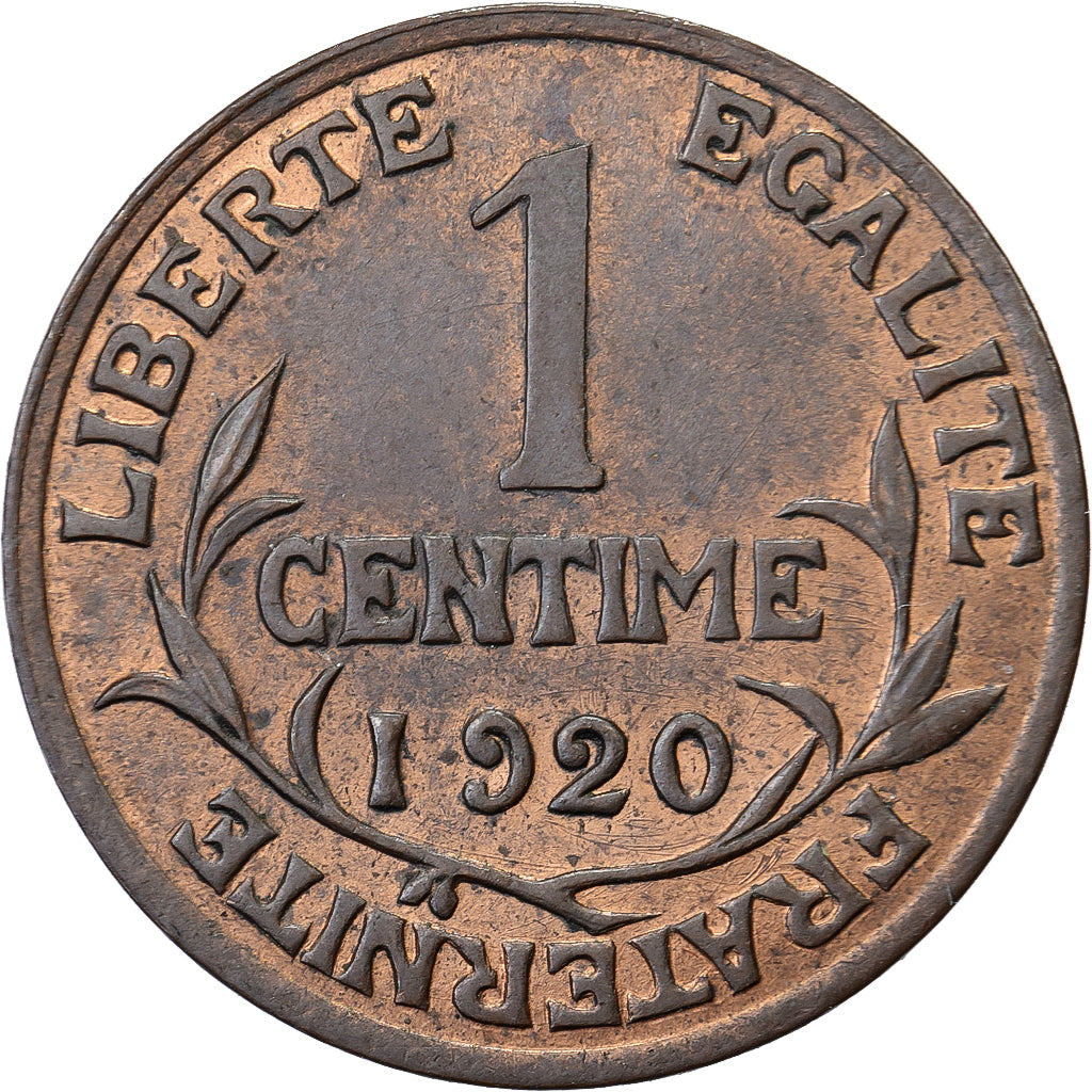 France, 1 Centime, Daniel-Dupuis, 1920, Paris, Bronze, AU(55-58)