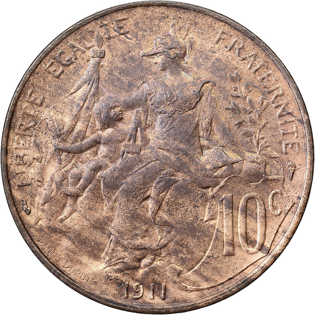 Francia, 10 Centimes, Daniel-Dupuis, 1911, Paris, Bronce, EBC, Gadoury:277