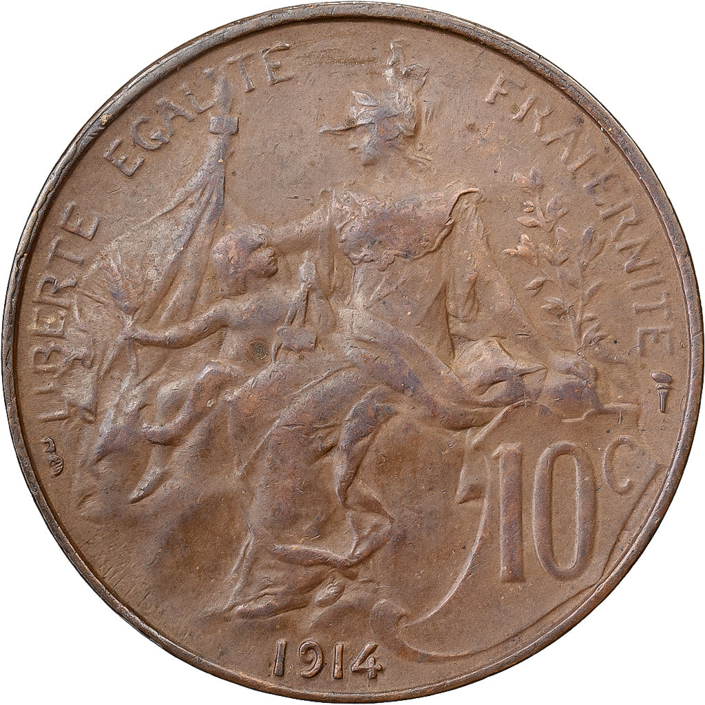 Francia, 10 Centimes, Daniel-Dupuis, 1914, Paris, Bronce, MBC, Gadoury:277