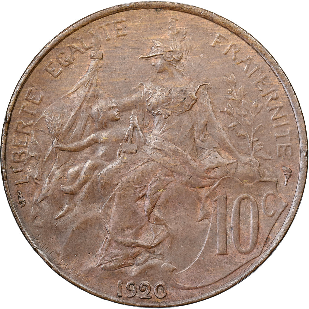 France, 10 Centimes, Daniel-Dupuis, 1920, Paris, Bronze, AU(50-53), Gadoury:277