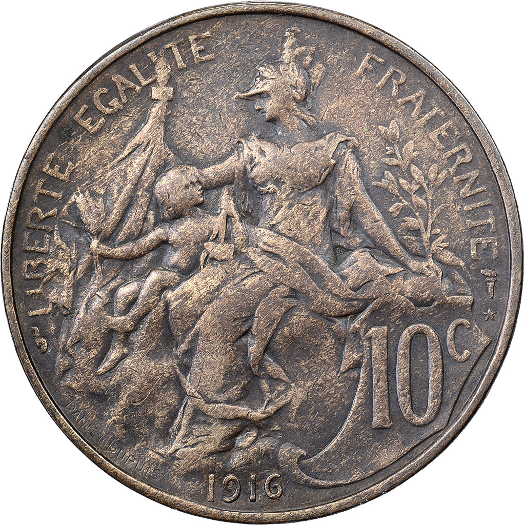 Frankrijk, 10 Centimes, Daniel-Dupuis, 1916, Paris, Bronzen, ZF, Gadoury:277