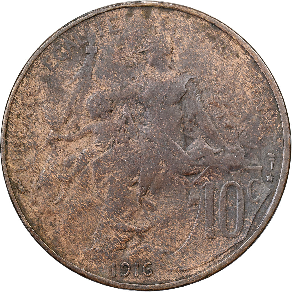 France, 10 Centimes, Daniel-Dupuis, 1916, Paris, Bronze, VF(20-25), Gadoury:277