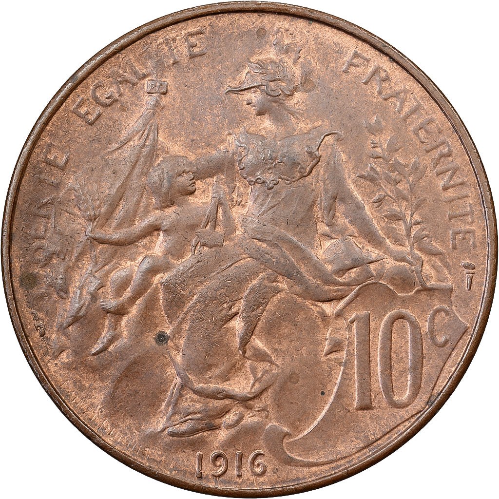 Francia, 10 Centimes, Daniel-Dupuis, 1916, Paris, Bronce, EBC, Gadoury:277