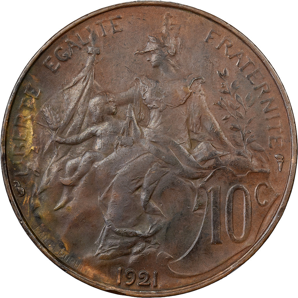 France, 10 Centimes, Daniel-Dupuis, 1921, Paris, Bronze, AU(50-53), Gadoury:277