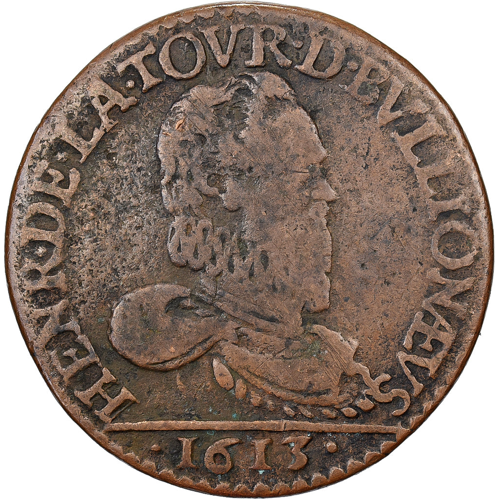 Vorstendom Sedan, Henri de la Tour d'Auvergne, 2 Liard, 1613, Sedan, Koper, FR+