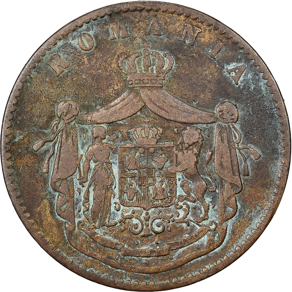 Rumunia, Carol I, 10 Bani, 1867, Miedź, VF(30-35)